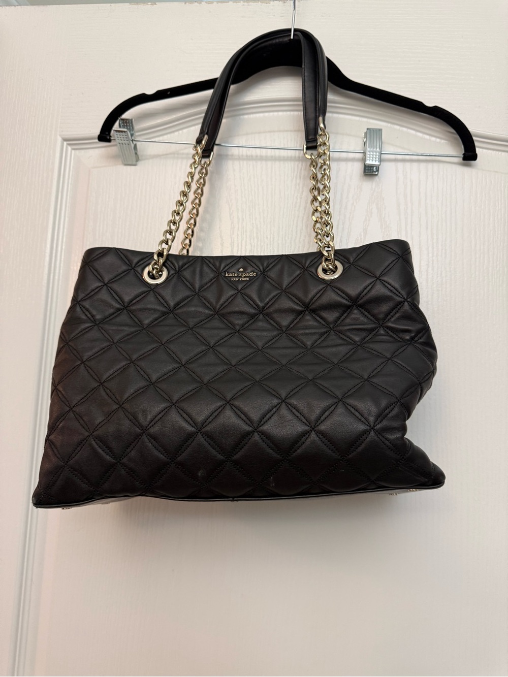 kate spade Black Quilted Leather Tote with Gold Chain Handles
